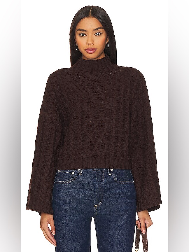 Misa Los Angeles Classic Brown Cable Knit Oona Sweater Xs